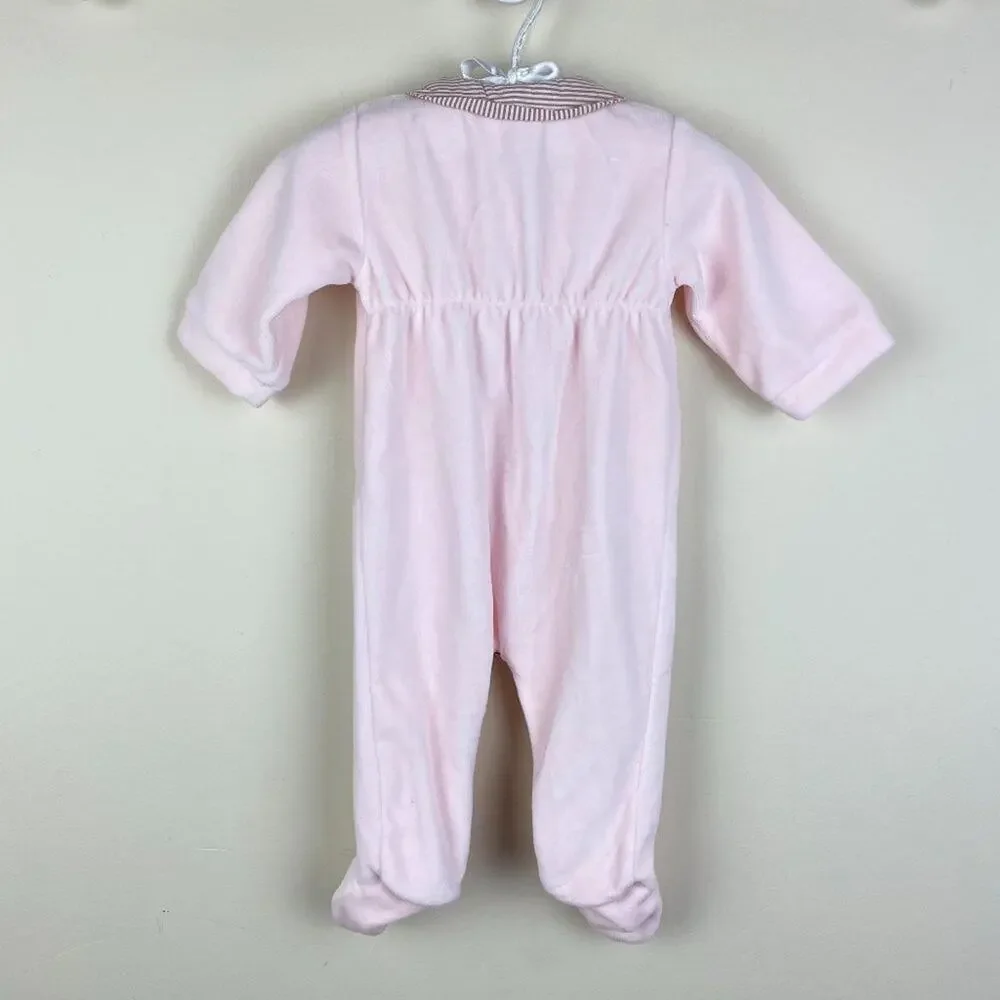 Jacadi Paris Pink Velour Bow Footie 3 Months